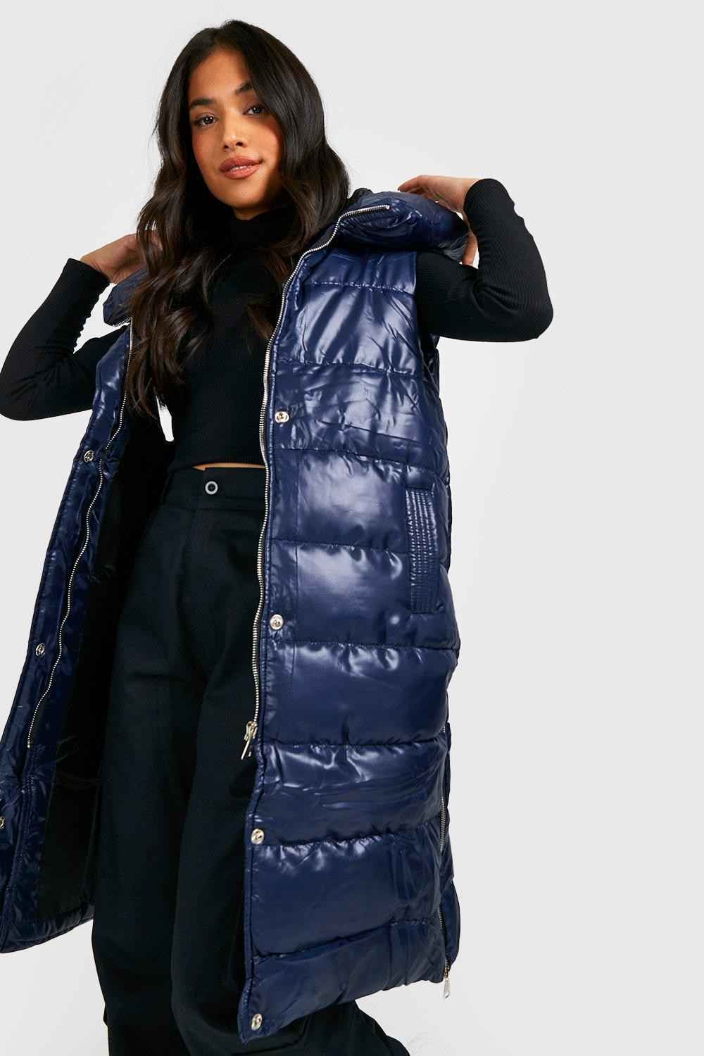 Petite High Shine Hooded Longline Vest | Boohoo.com (US & CA)