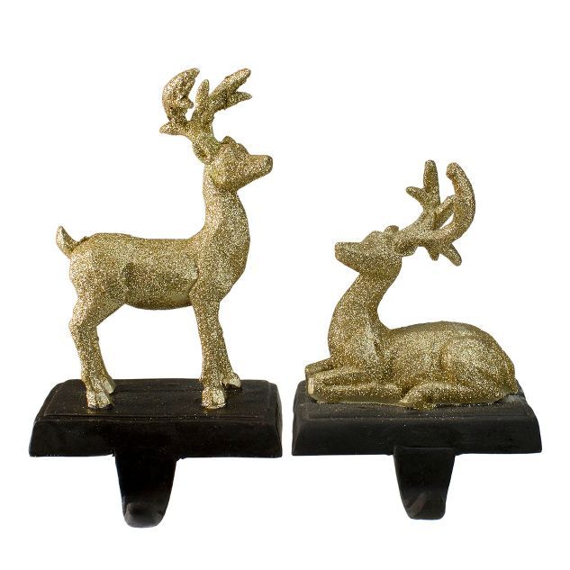 Northlight Set of 2 Gold Reindeer Glittered Christmas Stocking Holders 8.5" | Target