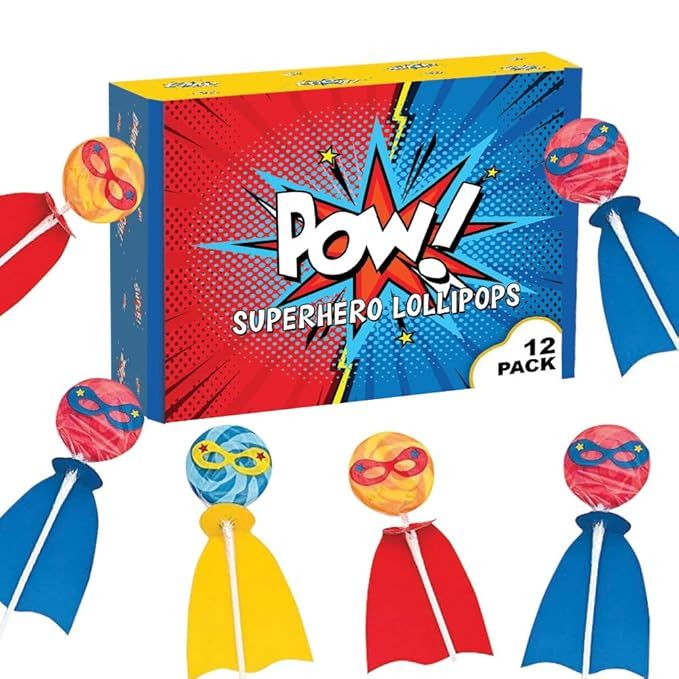 Superhero Candy Lollipops with Capes - 12 Individually Wrapped Suckers 2 Inch Swirled Pops - Marv... | Amazon (US)