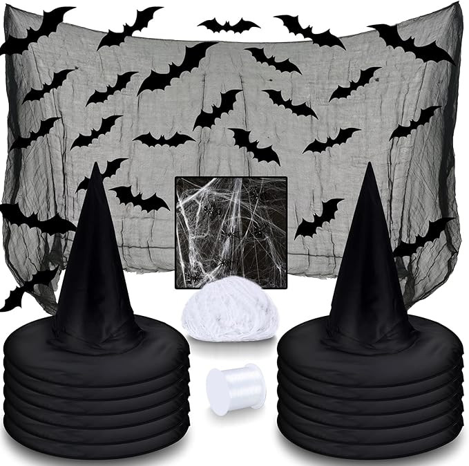 LINAYE Witch Hat XXL Kit - Halloween Decorations Including 12 PCS Black Witch Hats, 16 PCS 3D Bat... | Amazon (US)
