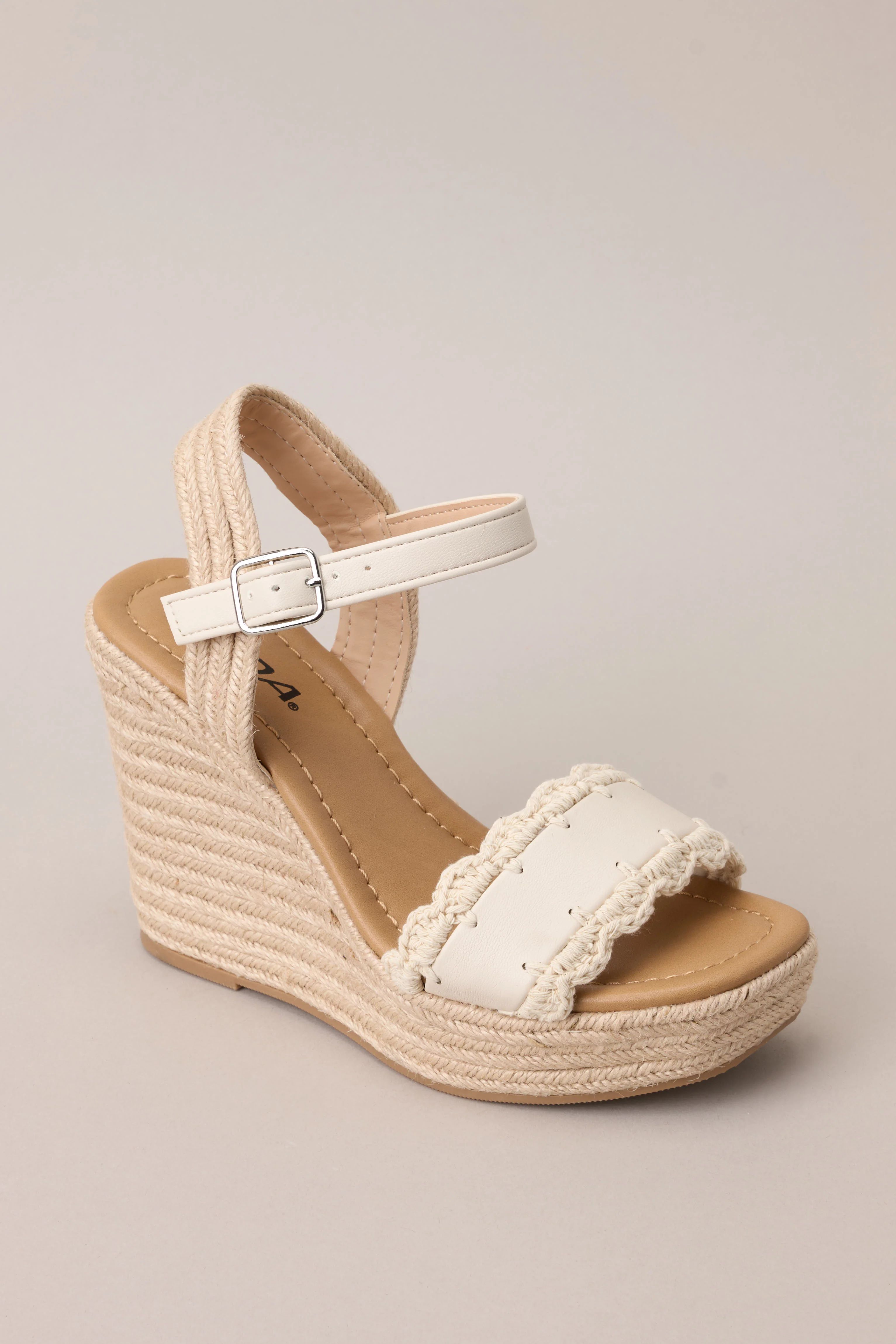 Escape to Sea Ivory Scalloped Espadrille Wedge Sandals | Red Dress