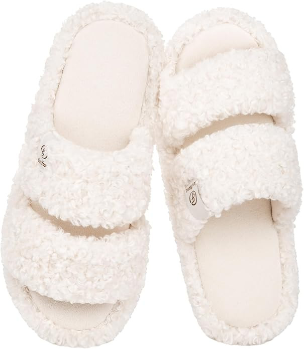 EverFoams Women's Fuzzy Open Toe Slippers Memory Foam Indoor House Shoes | Machine Washable,Anti-... | Amazon (US)