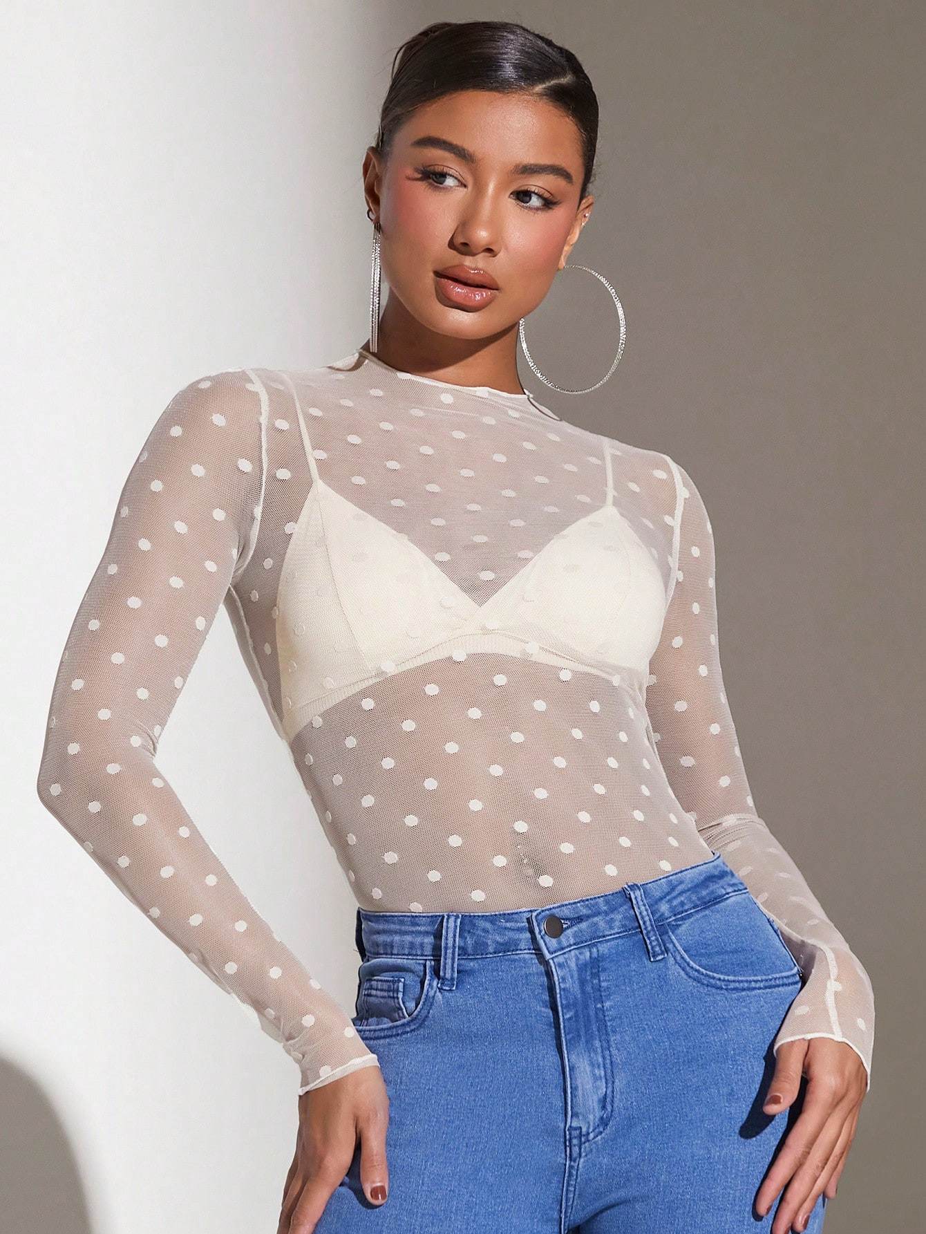 SHEIN BAE Women'S Transparent Dot Mesh Top | SHEIN