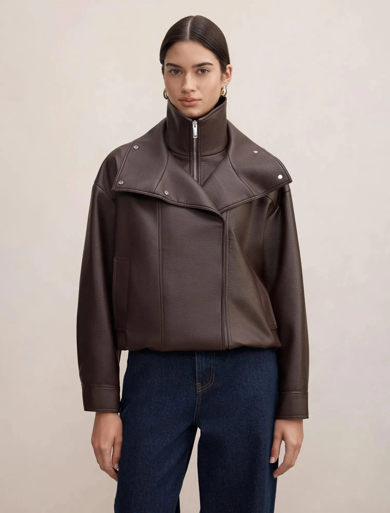 Bex Double Funnel Neck Faux Leather Jacket Deep Plum | Ever New (CA)