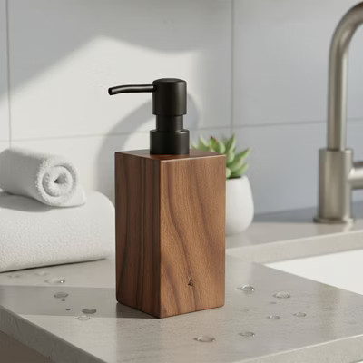 Evideco French Home Goods Bath Hand Soap & Lotion Dispenser ACACIA 10 FL OZ Brown and Black | Target