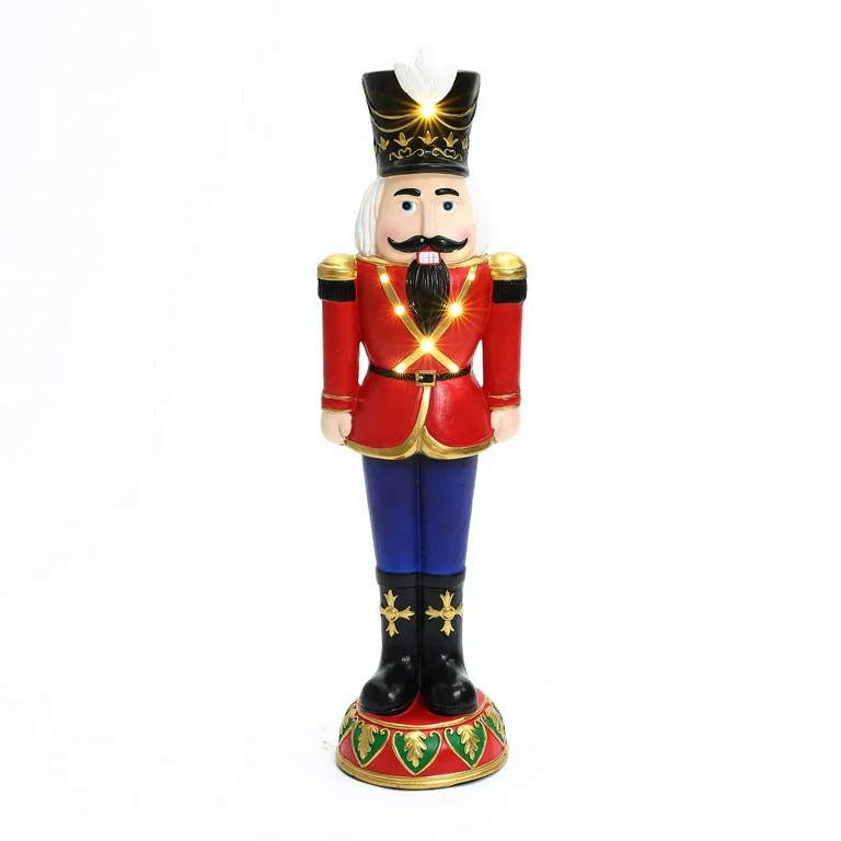 LuxenHome 3Ft Tall Traditional Nutcracker Soldier in Red with Lights | Walmart (US)