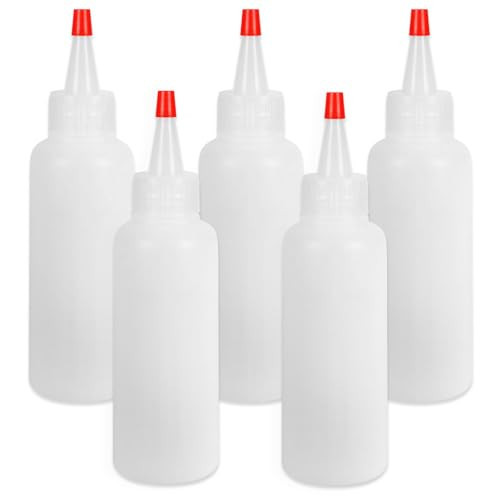 Ninsula 5Pcs Squeeze Bottles, 4 Oz Plastic Condiment Squeeze Bottles with Red Twist Top Cap, Empty Squeeze Bottles for Sauces, Ketchup, Mustard, Syrup, Oil, Dressings, Travel, Lab, and Crafts | Amazon (US)