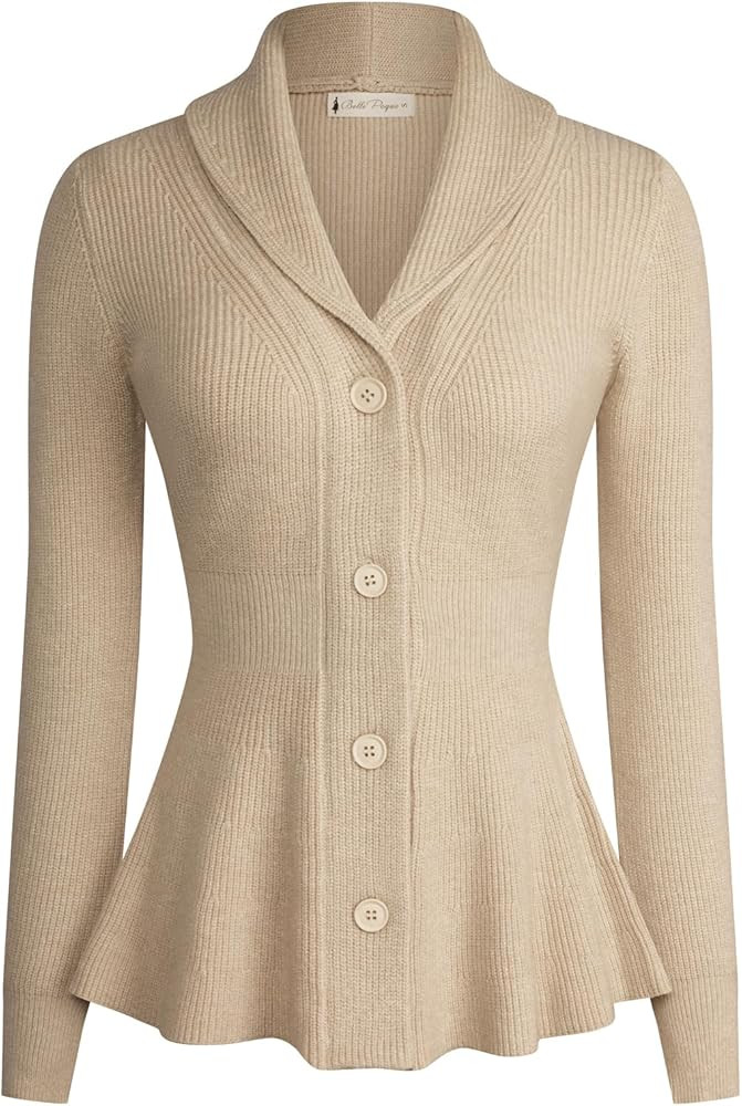 Belle Poque Women's Cardigan Sweater Vintage Shawl Lapel V Neck Open Front Button Down Long Sleev... | Amazon (US)