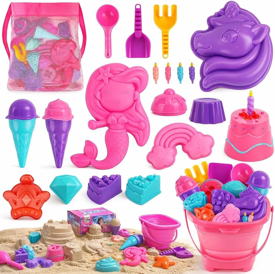 TOY Life 23 Pcs Unicorn Beach Toys for Kids Ages 4-8 Collapsible Sand Toys with Silicone Bucket S... | Amazon (US)