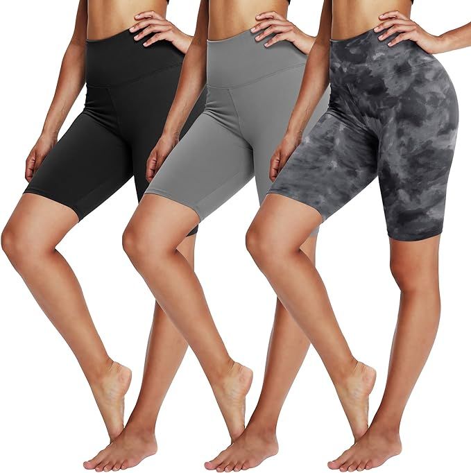YOLIX 3 Pack Biker Shorts for Women – 8" Black High Waisted Workout Athletic Running Yoga Short... | Amazon (US)
