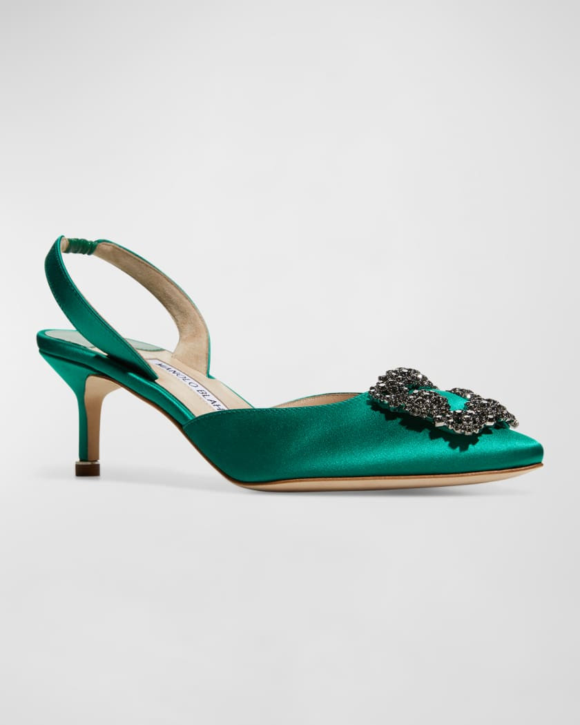 Manolo Blahnik Hangisi Kitten-Heel Satin Slingback Pumps | Neiman Marcus