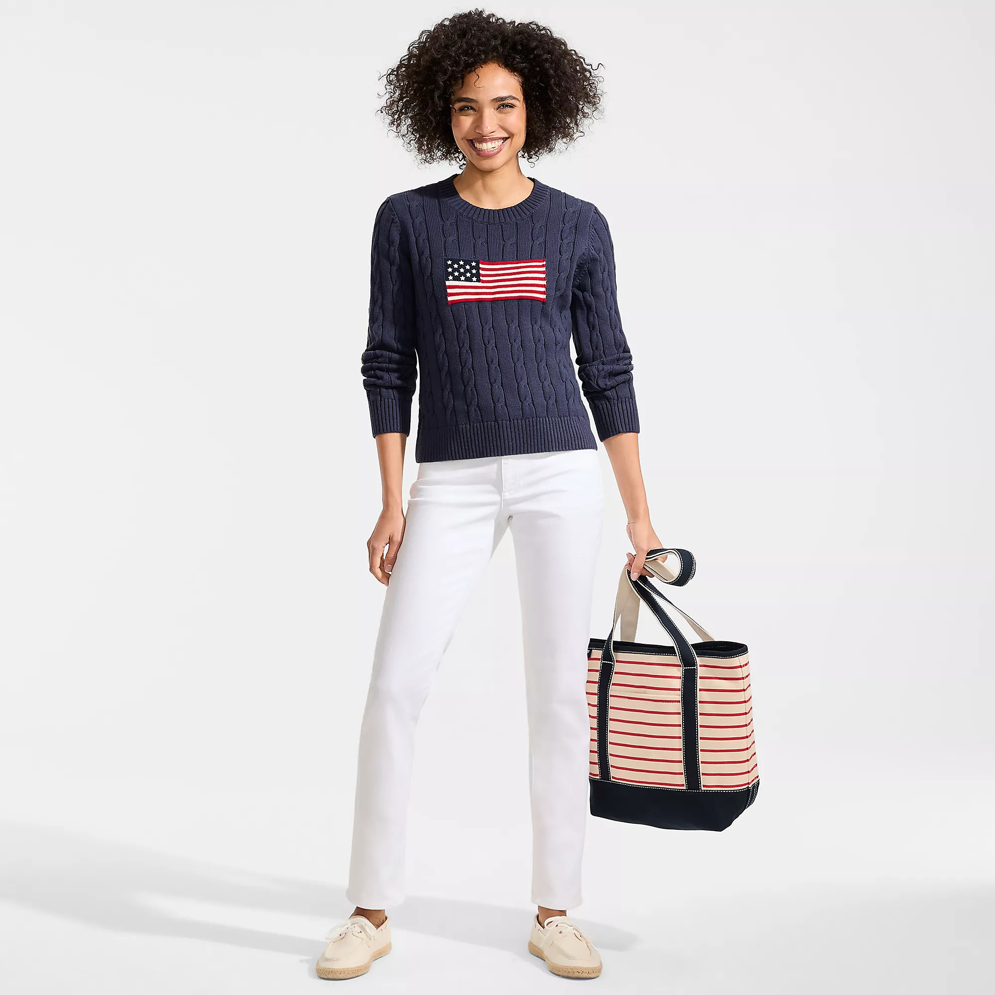 Women's American Flag Drifter Cable Sweater | Lands' End (US)