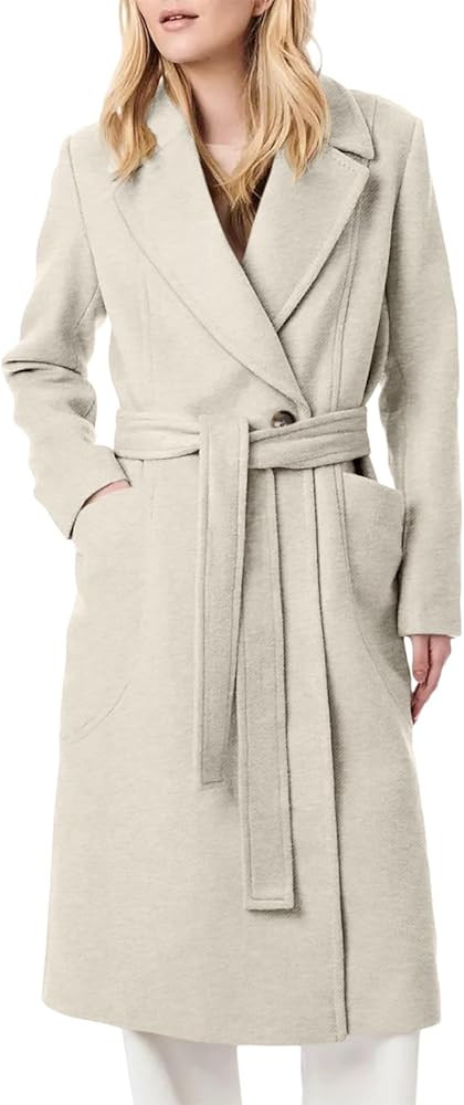 Danedvi Women's Notch Lapel Collar Pea Coat Long Sleeve Casual Fall Winter Long Overcoat with Bel... | Amazon (US)