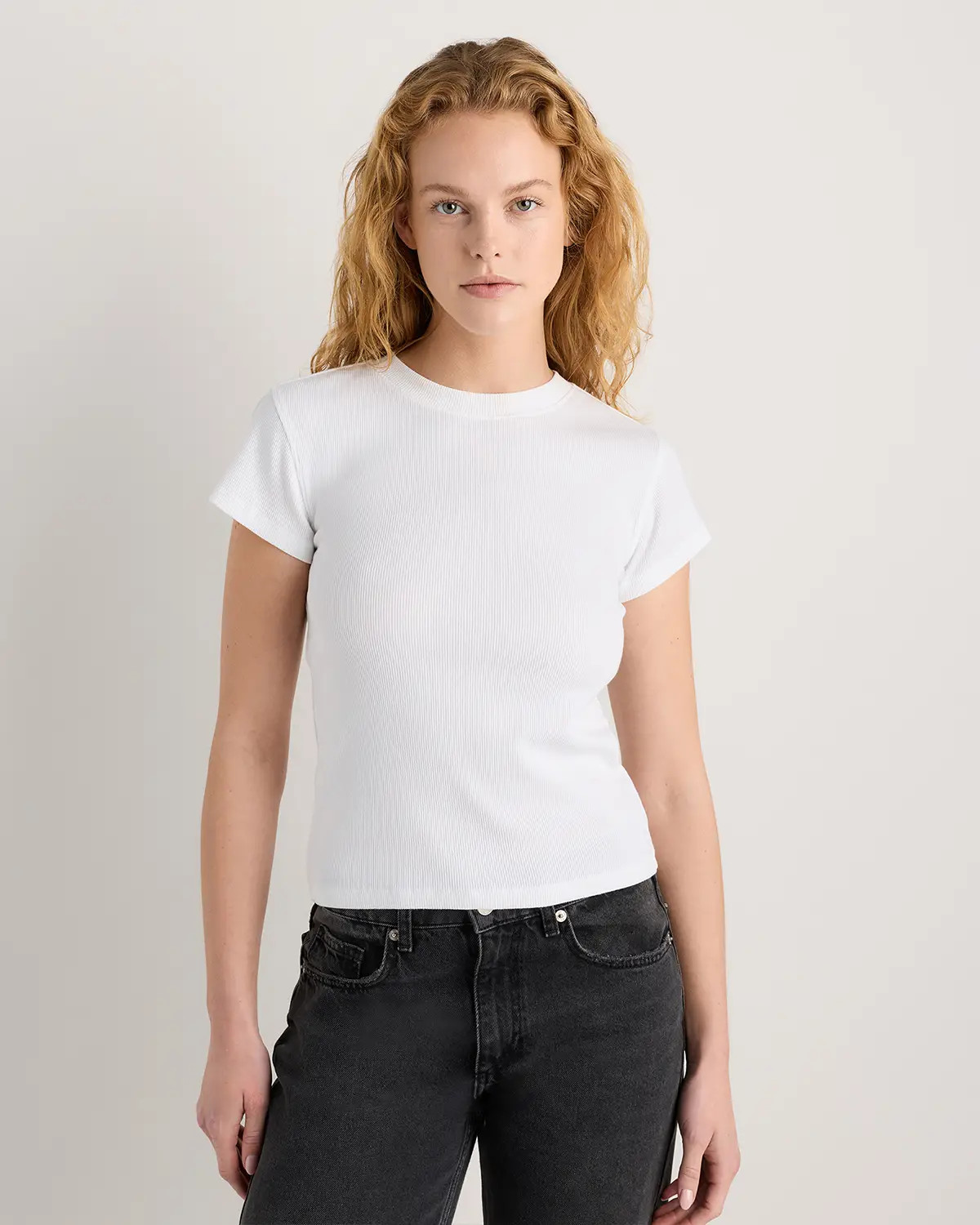 Women's Organic Cotton Micro-Rib Crewneck Tee in Soft White | Quince