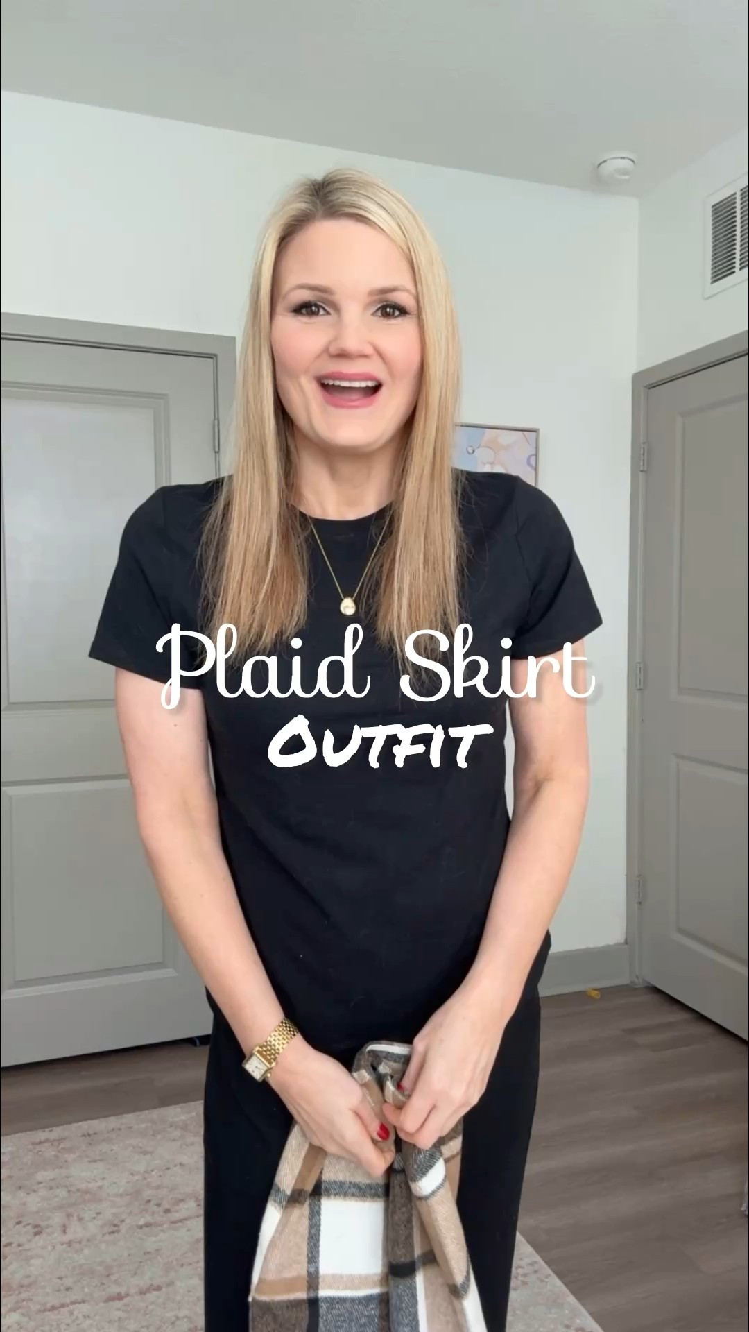 Plaid mini Skirt fits TTS. Top runs small, size up one. 

#LTKgrwm #LTKootd #LTKOver40