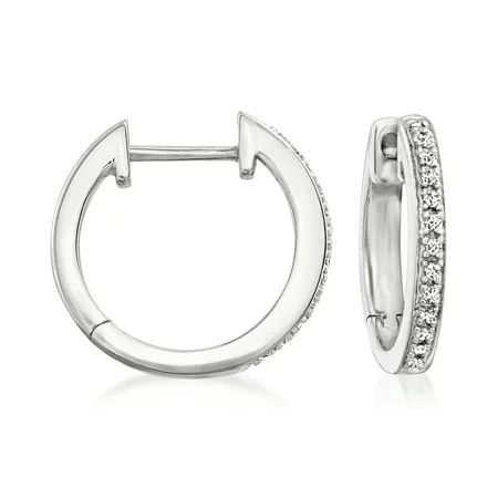 Ross-Simons Sterling Silver Small Hoop Earrings With Diamond Accents | Walmart (US)