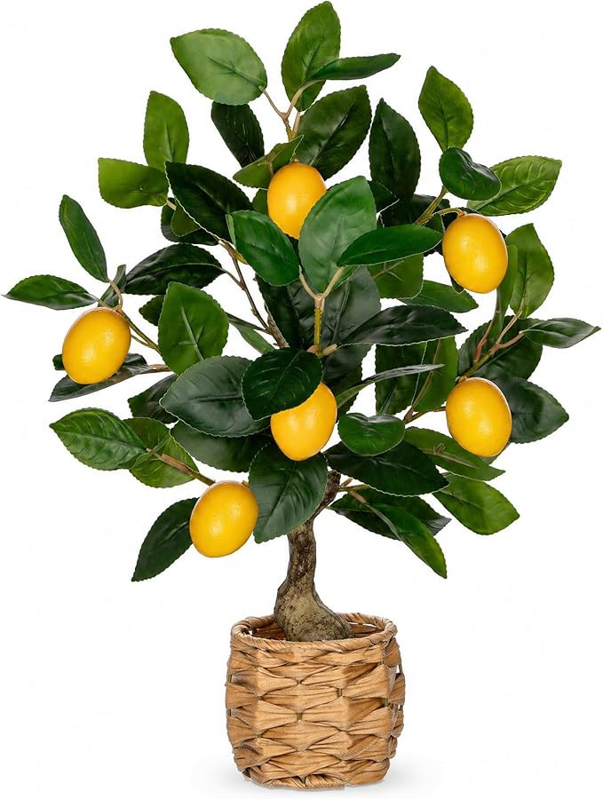 Artificial Potted Plants 17.3 inches Small Fake Lemon Tree Artificial Lemons Citrus Tree with Wov... | Amazon (US)
