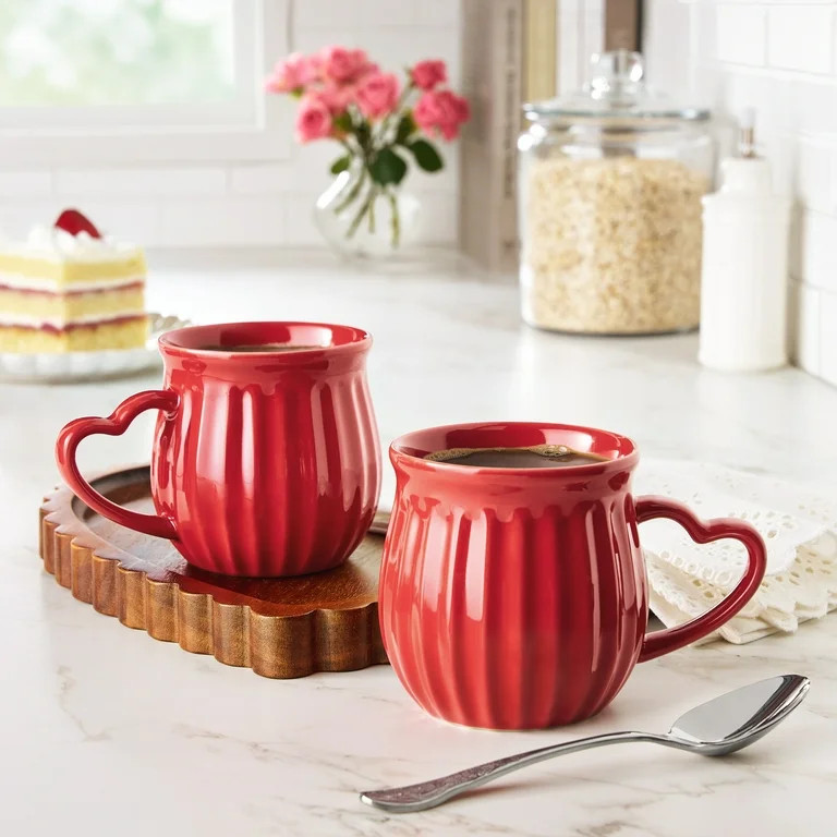 The Pioneer Woman Colette 12-Ounce Stoneware Heart Handle Mugs, Red, Set of 2 | Walmart (US)
