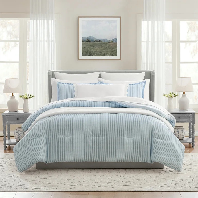 My Texas House Stripe 11-Piece Comforter Set with Sheets, Blue, Queen | Walmart (US)