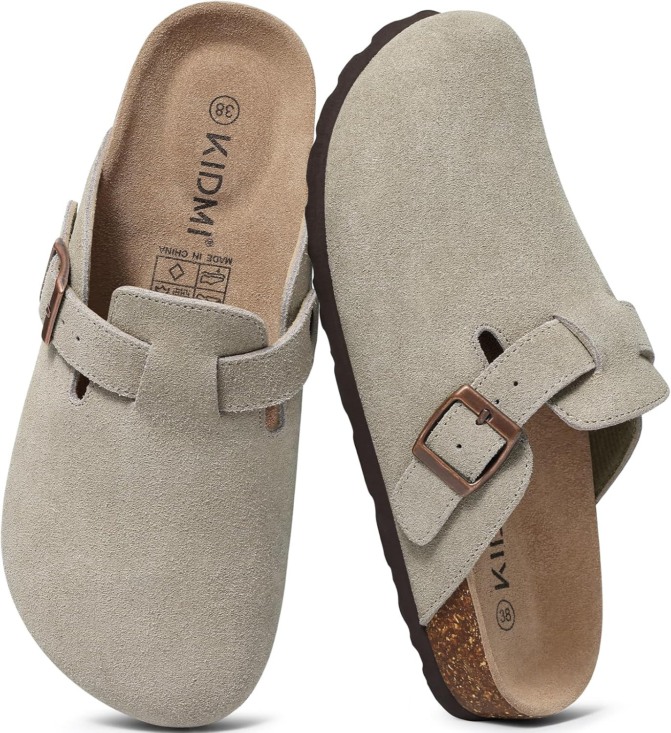 KIDMI Genuine Suede Clogs for Women Men Cork Footbed Mules Potato Shoes | Amazon (US)