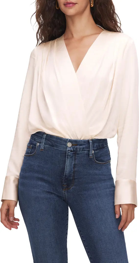 Long Sleeve Washed Satin Wrap Front Bodysuit | Nordstrom