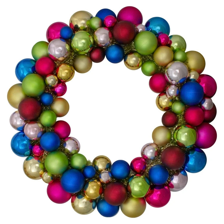 Northlight Multi-Color 2-Finish Shatterproof Ball Christmas Wreath, 24-Inch | Walmart (US)
