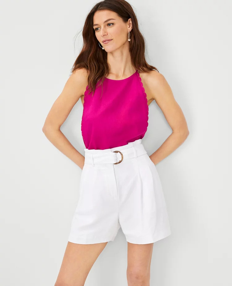 Scalloped Linen Blend Halter Top | Ann Taylor (US)