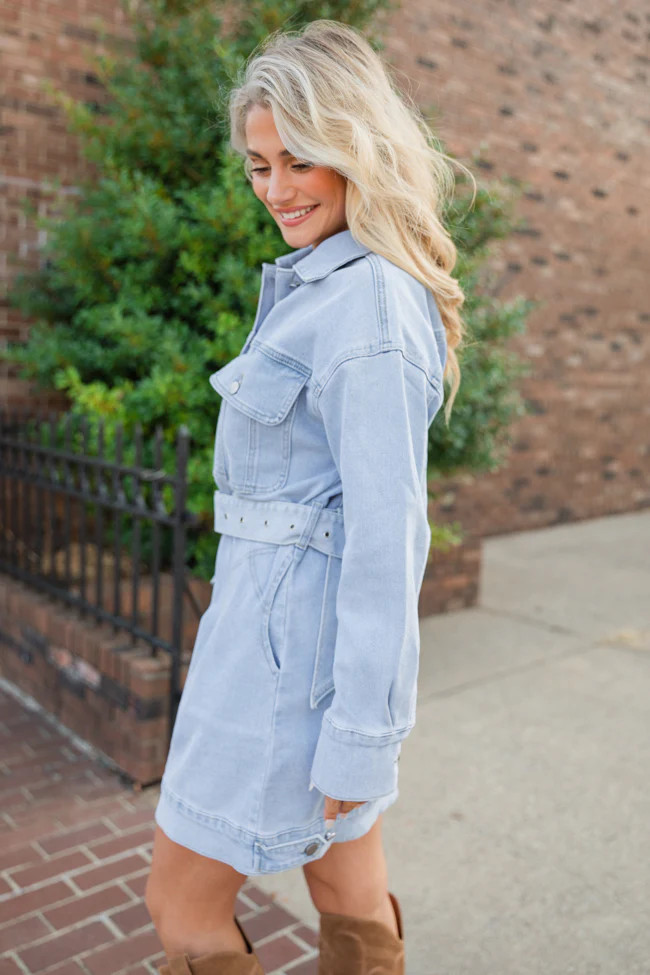 Plain Optimism Light Wash Belted Denim Dress | Pink Lily