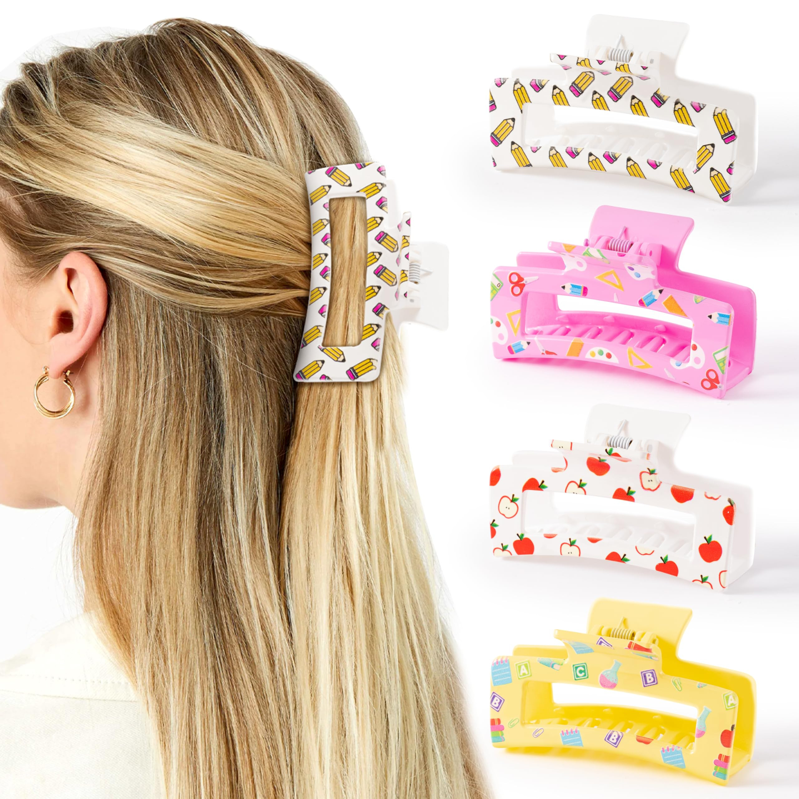 PANTIDE 4Pcs Teacher Hair Claw Clips for Women Girls - Teacher Appreciation Gift Pencil Apple Rec... | Amazon (US)