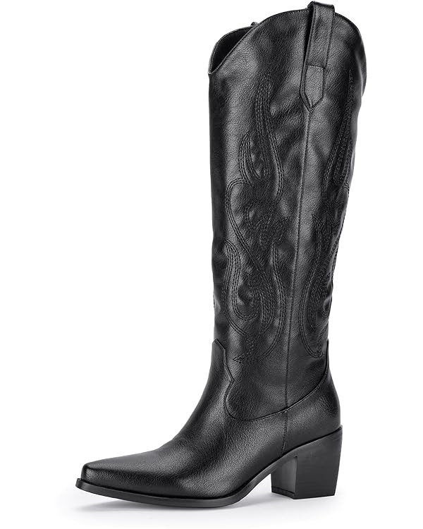 Pasuot Western Cowboy Boots for Women - Knee High Wide Calf Cowgirl Boots with Classic Embroidere... | Amazon (US)