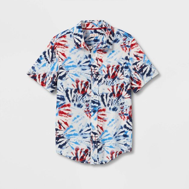 Boys' Tie-Dye Button-Down Short Sleeve Shirt - Cat & Jack™ Red/White/Blue | Target