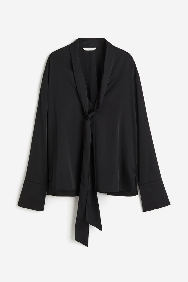 Blouse with Tie Detail - Black - Ladies | H&M US | H&M (US + CA)