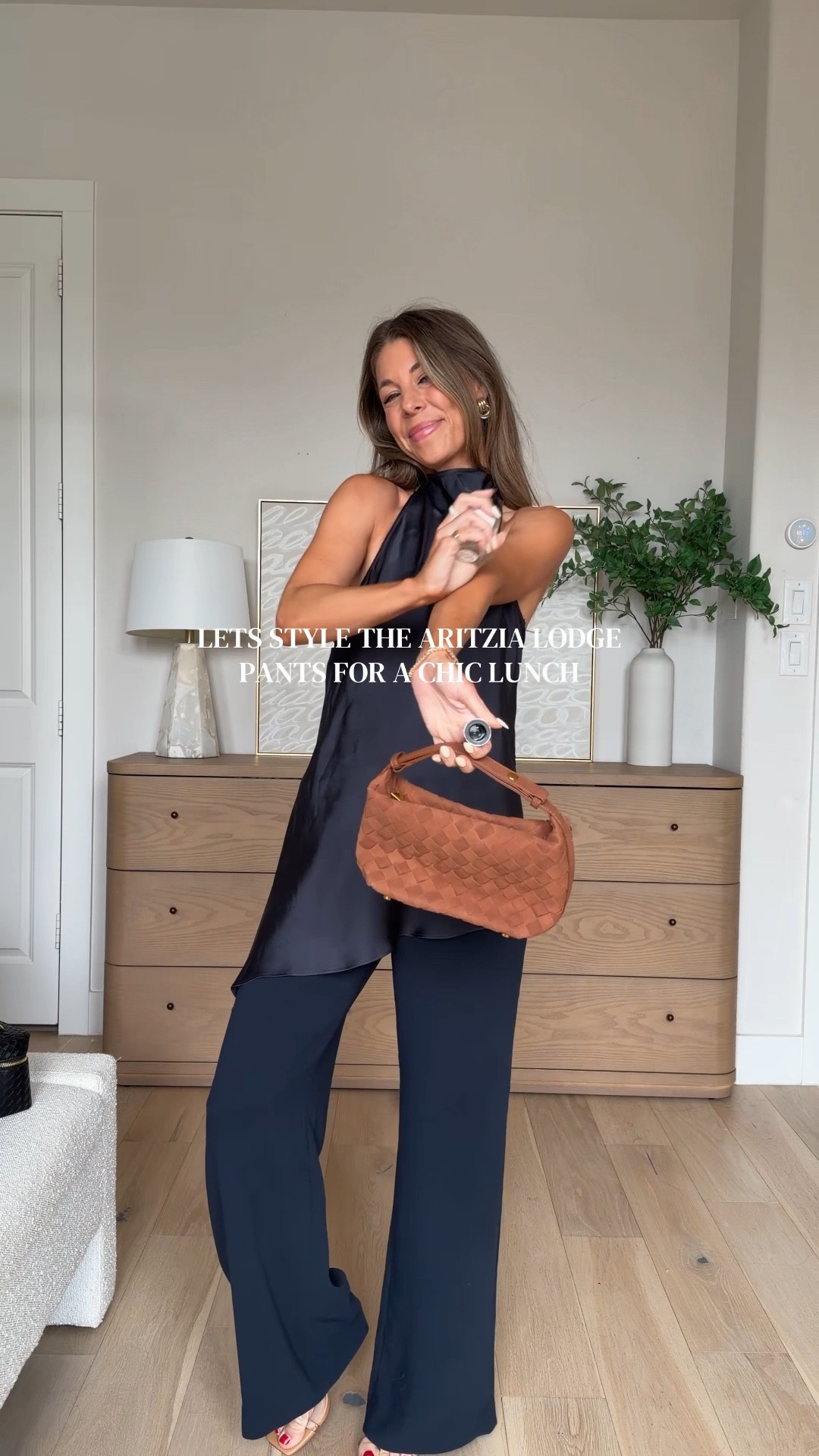 Zara asymmetrical halter top size small. Aritzia lodge pants size small. So good!! 

#LTKootd #LTKNYFW #LTKgrwm