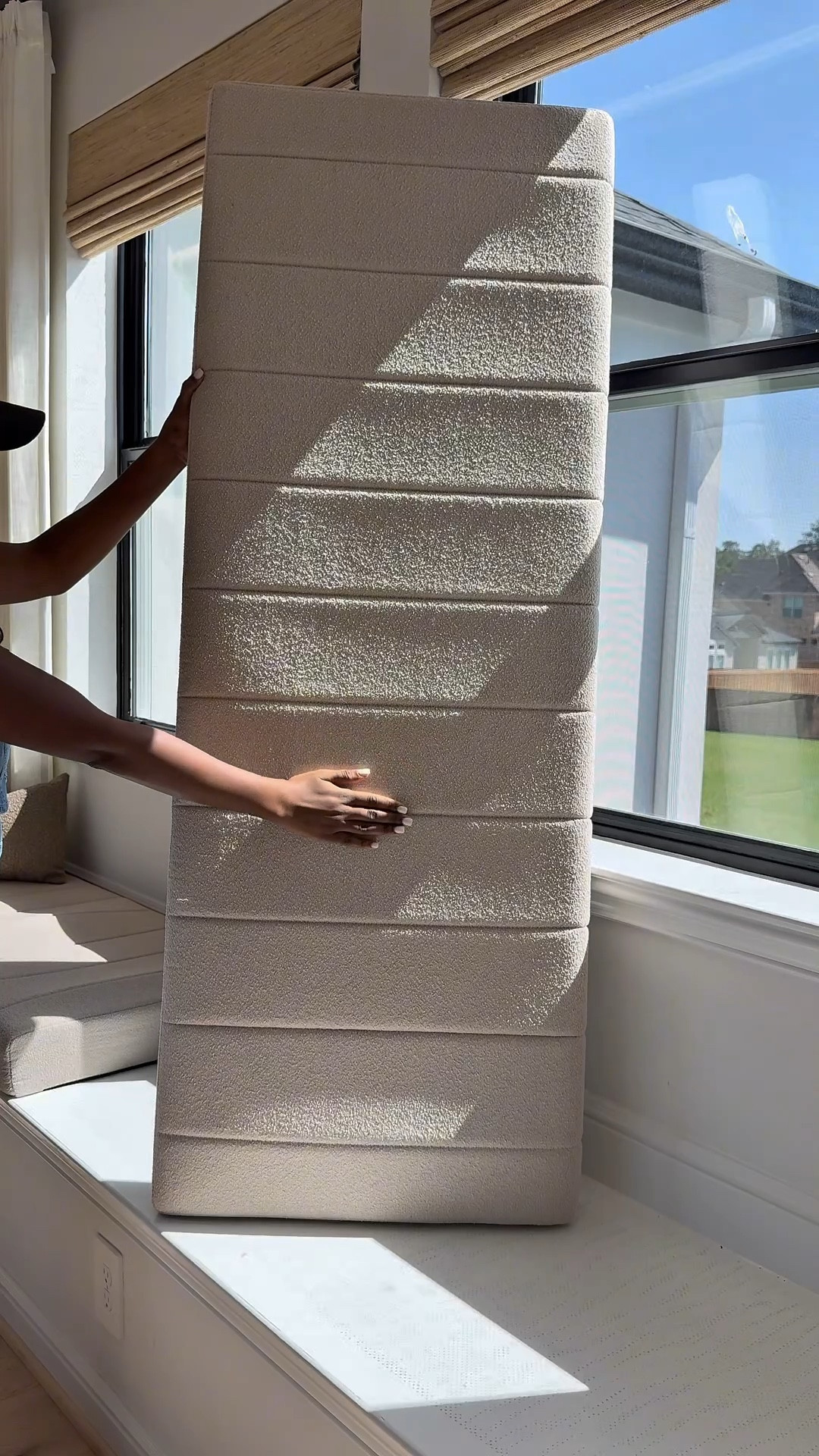 "Total game changer! 🙌 These waterproof cushions are fully customizable—even down to the thickness. Choose from 12 colors, 2 shapes, 6 thicknesses, and 99+ sizes to get the perfect fit for your space.

✨ My design picks:
	•	Cushion: 4.5” thickness, Beige 2
	•	Blinds: Color #Ln36 Beige, Inside Mount, 100% Blackout White Liner, No Edge Binding
	•	Curtains: Natural, 40W x 84L

Create your perfect combo and style your space your way! ✨
👉 Tap the link to shop and customize yours today!"