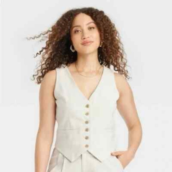 A New Day Stylish Cream Button-Up Vest New With Tags Size Medium | Poshmark