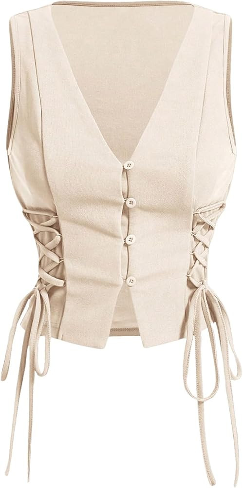GORGLITTER Women's Sleeveless Western Cowgirl Rodeo Outfit Lace Up Vest Tops Pirate Renaissance P... | Amazon (US)