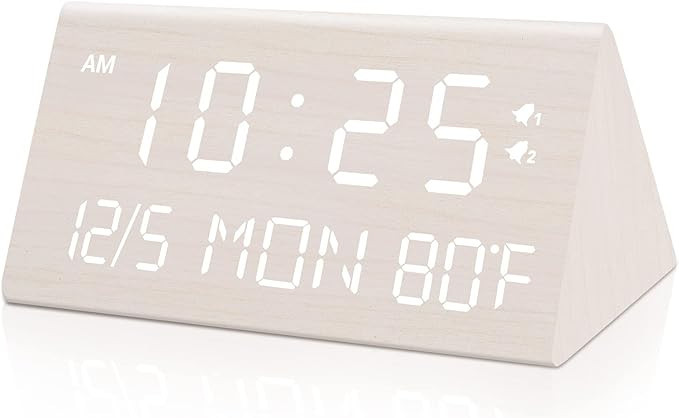 fomobest Wooden Digital Alarm Clock, 0-100% Dimmer, Dual Alarm Settings, Weekday/Everyday Mode, 9... | Amazon (US)