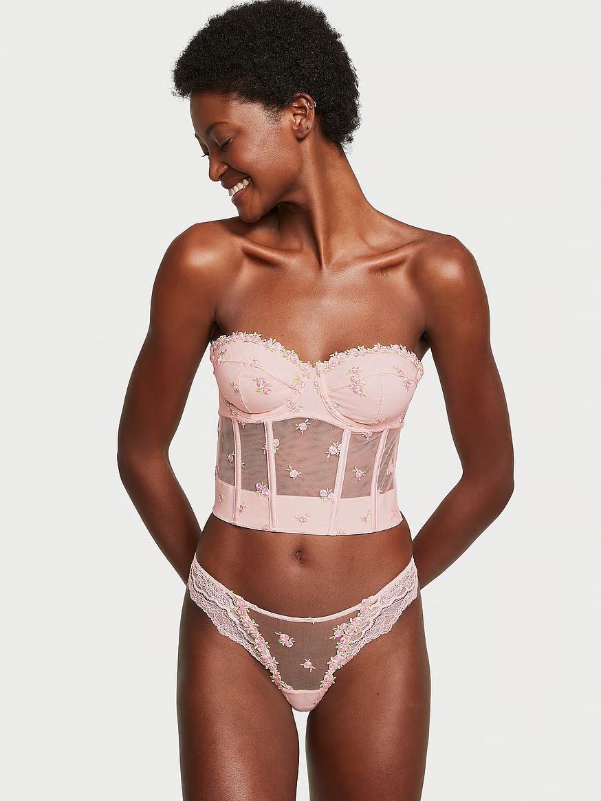Rosebud Embroidery Unlined Strapless Plunge-Back Corset Top | Victoria's Secret (US / CA )