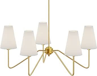 Electro bp;30" Dia 5-Arm Classic Chandeliers Polished Gold with White Linen Shades,200W | Amazon (US)