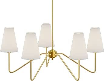 Electro bp;30" Dia 5-Arm Classic Chandeliers Polished Gold with White Linen Shades,200W | Amazon (US)