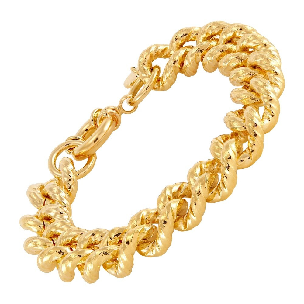 12 mm Twisted Curb Chain Bracelet in 18K Gold-Plated Bronze, 7.75" - Yellow (Yellow - Yellow) | Bed Bath & Beyond