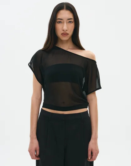 Chiffon Sheer Off Shoulder Blouse in Black | Glassons AU | Glassons (Australia)