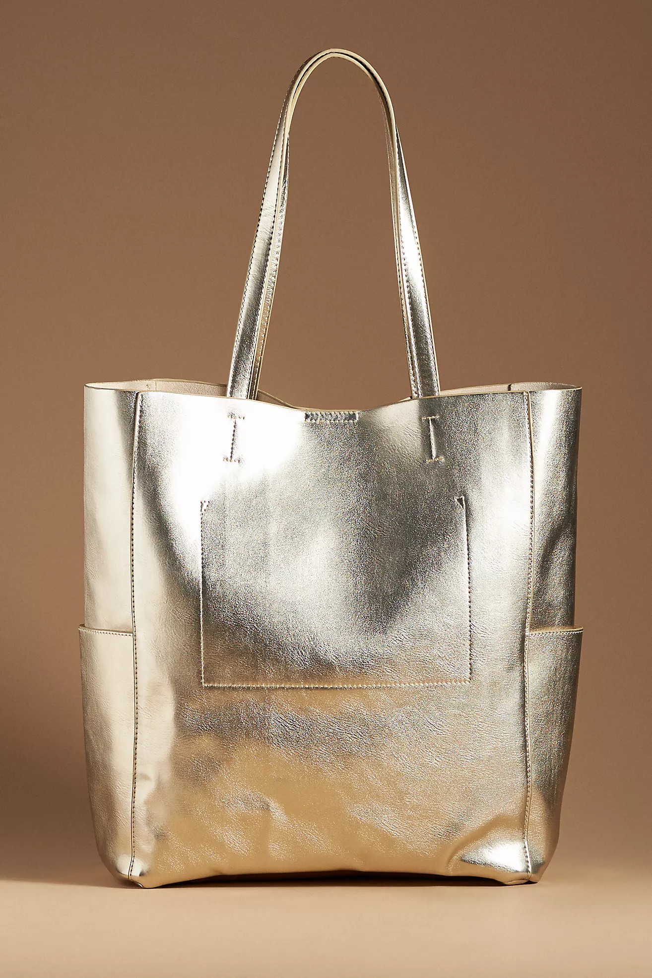 Metallic Faux-Leather Shopper Tote | Anthropologie (US)