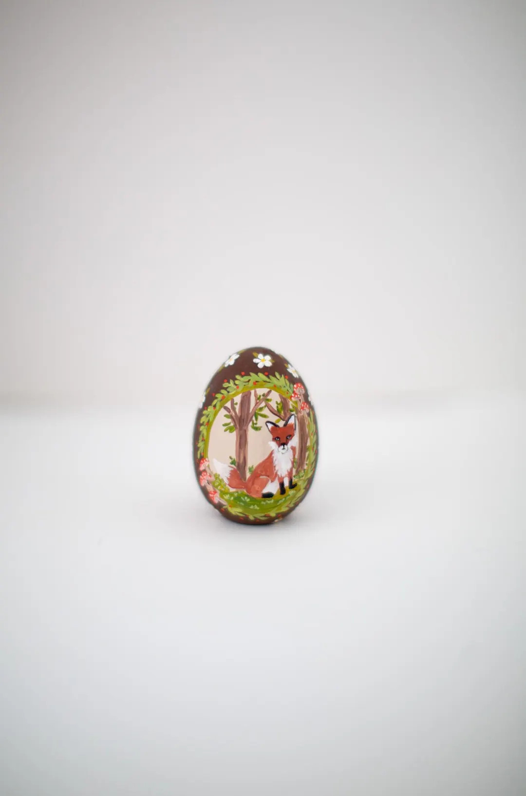 Heirloom Wooden Easter Eggs - Forest Fox With Mushrooms on Chocolate - All Over Floral Print- 2.5... | Etsy (US)