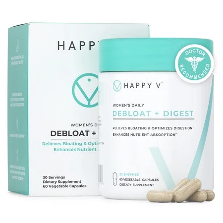 Happy V Debloat + Digest - Digestive Enzymes for Women to Support Bloating, Gas, Constipation, Gut Health, and Nutrient Absorption – Stomach Comfort & Digestion Support Supplement – 60 Vegan Capsules | Walmart (US)