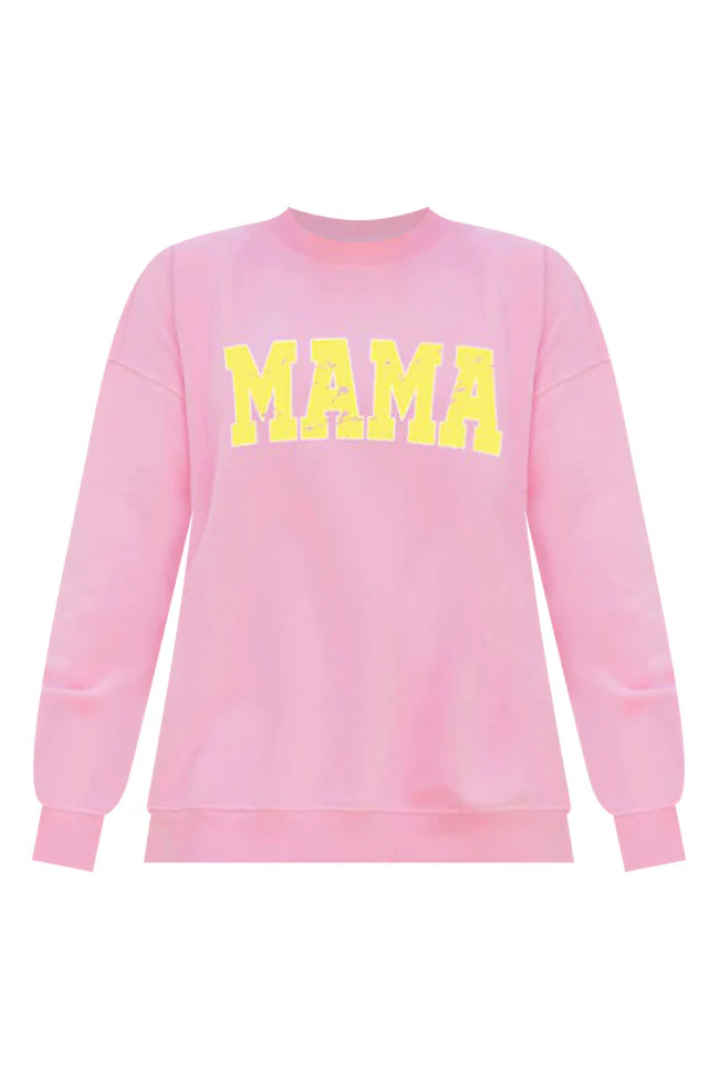 Mama Varsity Letter Pink Oversized Graphic Sweatshirt | Pink Lily
