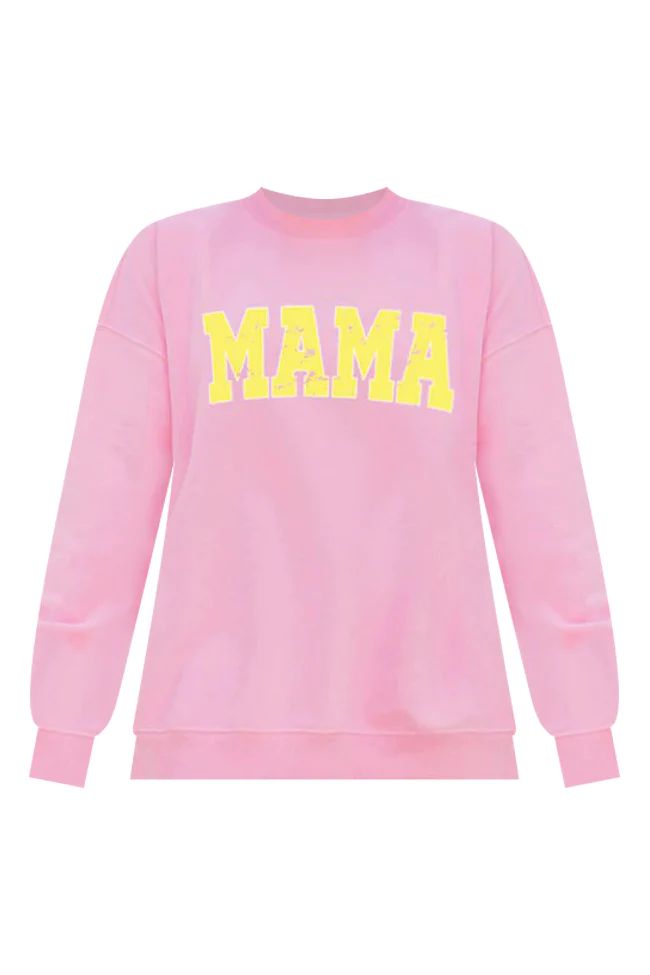 Mama Varsity Letter Pink Oversized Graphic Sweatshirt | Pink Lily