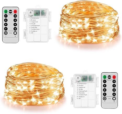 Koxly 2 Pack 20ft 60 Led Fairy Lights with Remote Timer Waterproof Christmas Decor Battery Operat... | Amazon (US)