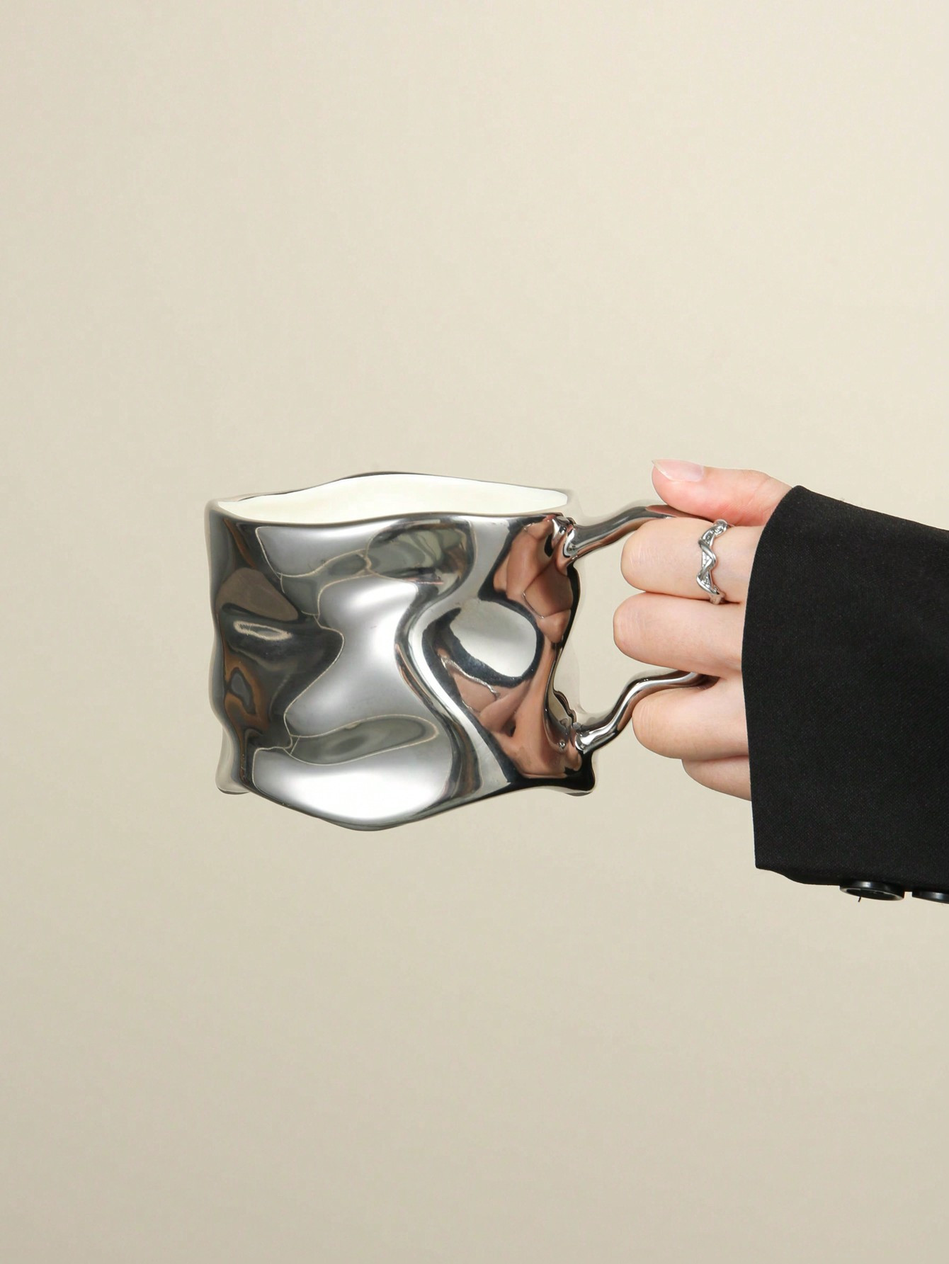 A Unique Style Ceramic Wavy Cup, Handmade Silver-Plated Mug, Perfect For Home Office Latte Coffee... | SHEIN