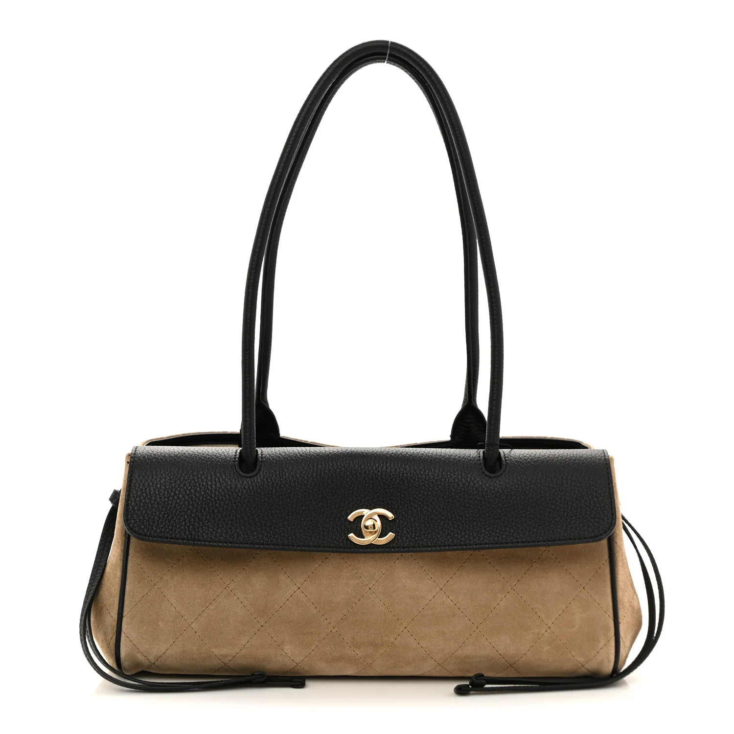 Grained Calfskin Suede Urban Essentials Small Shopping Bag Dark Beige Black | FASHIONPHILE (US)